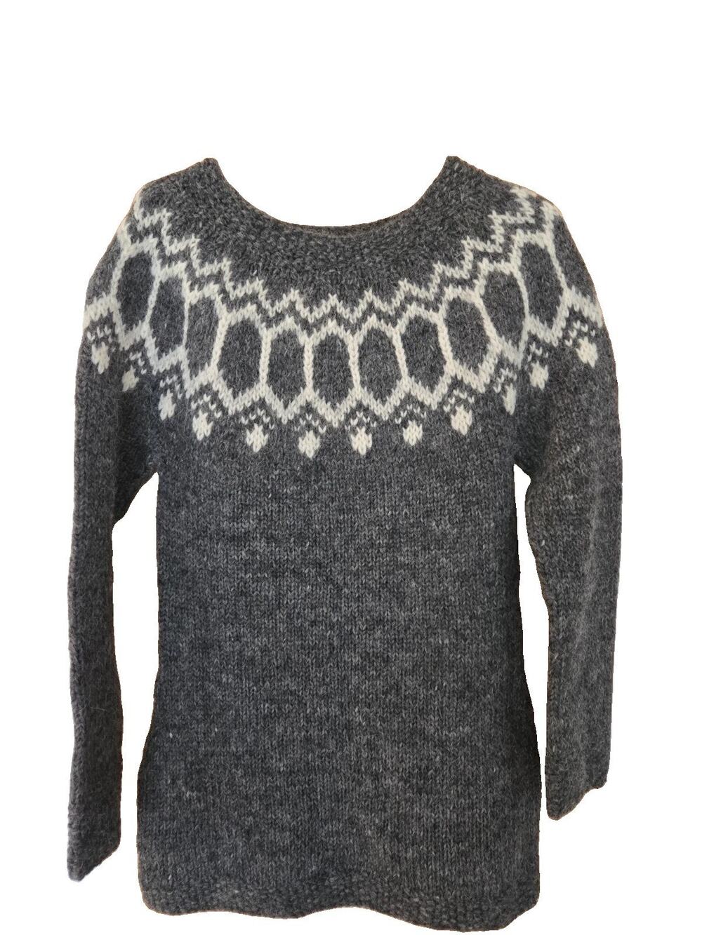 Alafoss Hand Knit Icelandic Wool Sweater Pullover in Black - Size Medium